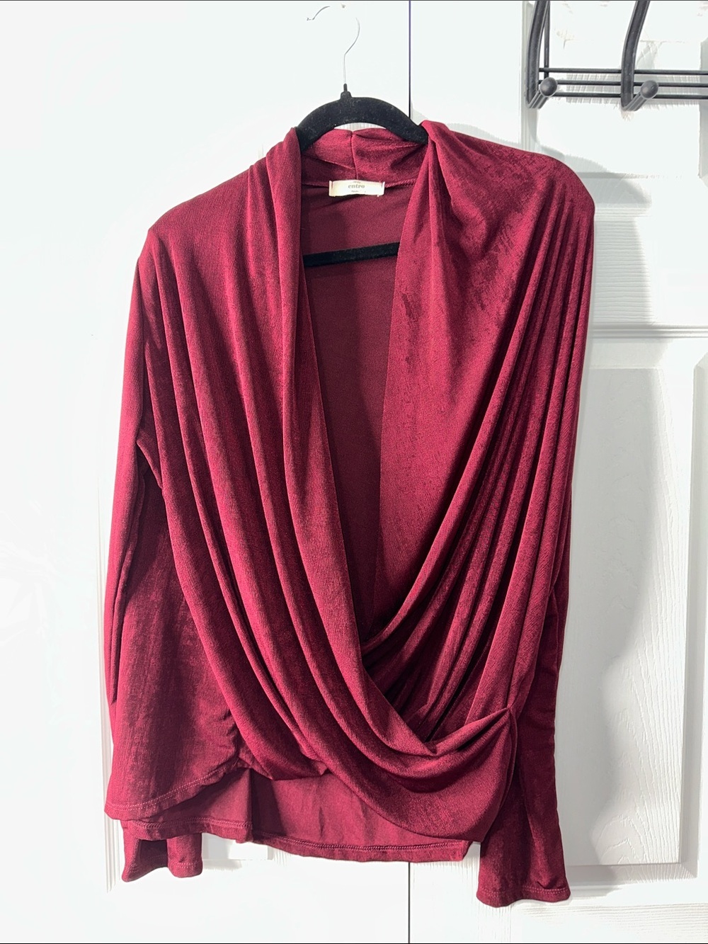 entro Draped Burgundy Wrap Top